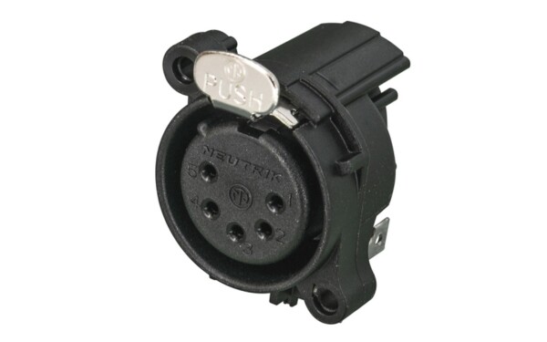 XLR 5p. Chassis Female Silver contacts ABS housing Horizontal PCB mount
