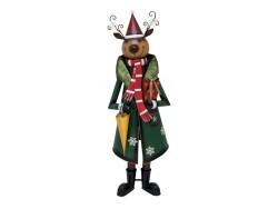 Reindeer with Coat, Metal, 155cm, green