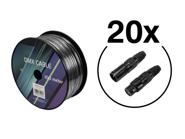 Set DMX cable 2x0.22 100m sw + 40 connectors