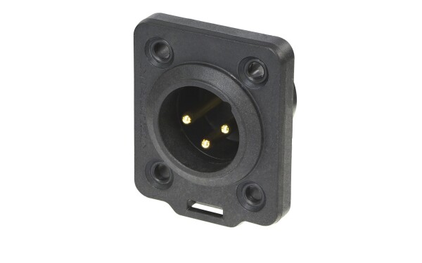XLR 3p. Chassis Male TOP Gold contacts Black Housing