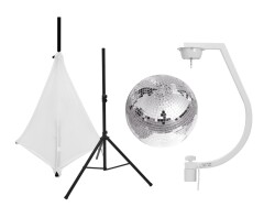 Set Spiegelkugel 30cm mit Stativ und Segel weiß