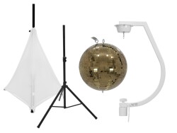 Set Mirror ball 30cm gold with stand and tripod cover white