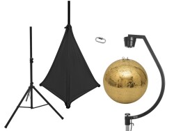 Set Spiegelkugel 50cm gold mit Stativ und Segel schwarz