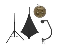 Set Spiegelkugel 30cm gold mit Stativ und Segel schwarz