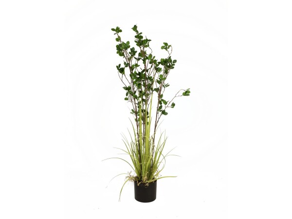 Evergreen shrub with grass, artificial plant, 120cm