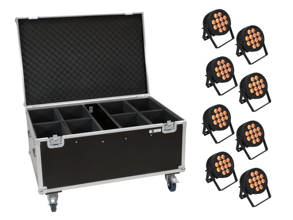 Set 8x LED IP PAR 12x9W SCL Spot + Case with wheels