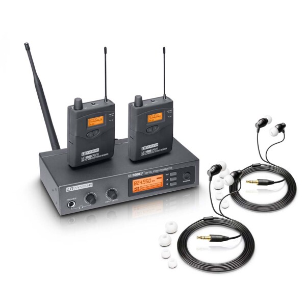 MEI 1000 G2 B5 BUNDLE - Sistema di monitoraggio in-ear senza fili con 2 x trasmettitore da cintura e 2 x cuffie in-ear - 584 - 607 MHz