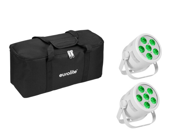 Set 2x LED Silent Par 6 QCL Floor wh + Soft-Bag