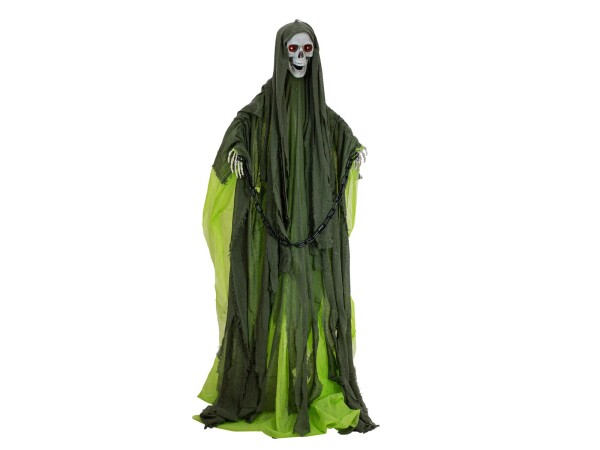 Halloween Figur Skelett mit grünem Umhang, animiert, 170cm