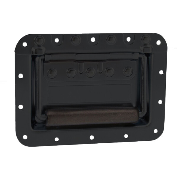 34085 BLK - Klappgriff groß gefedert in Einbauschale 14mm tief, schwarz