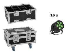 Set 16x LED Silent Par 6 QCL floor bk + Case