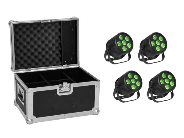 Set 4x LED Silent PAR 6 QCL Floor bk + Case