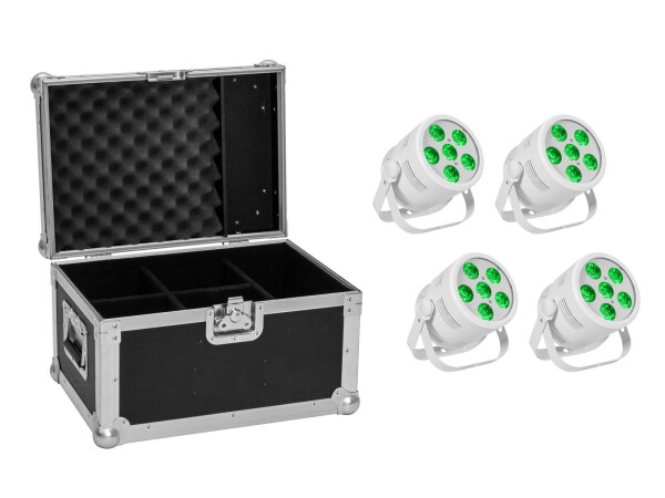 Set 4x LED Silent PAR 6 QCL Floor wh + Case