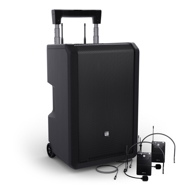 ANNY® 10 BPH 2 B8 - Altoparlante PA Bluetooth® da 10″ con batteria, mixer e 2 microfoni ad archetto, bodypack in dotazione