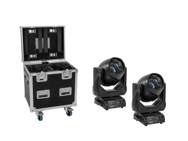 Set 2x DMB-100 LED Moving-Head + Flightcase mit Rollen