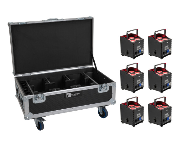 Set 6x AKKU UP-4 QCL Spot QuickDMX MK2 + Flightcase with wheels and charging function