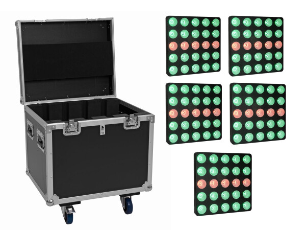 Set 4x LED Pixel Matrix Panel 5x5 RGB/WW + Flightcase with wheels