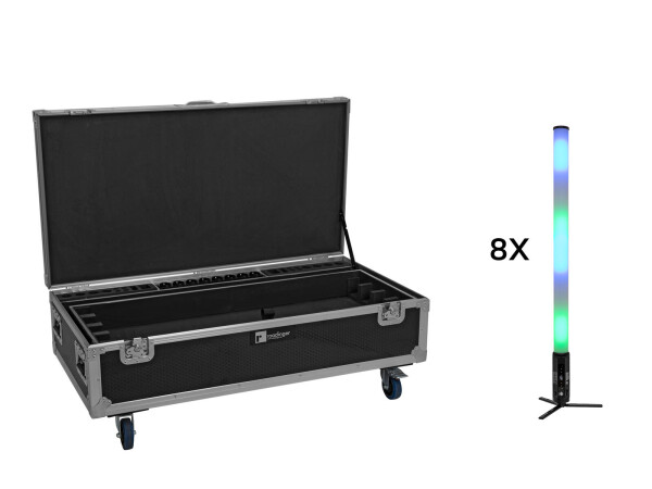 Set 8x AKKU IP Pixel Tube 360° PRO CRMX + Flightcase mit Rollen und Ladefunktion
