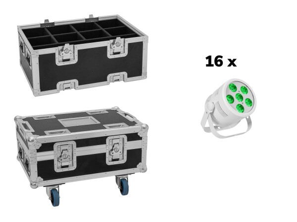 Set 16x LED Silent Par 6 QCL floor wh + Case