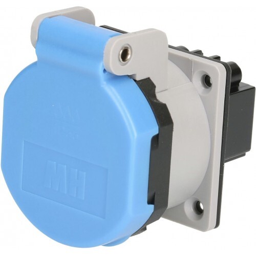 EB-Steckdose Typ 13, 10A, 250V, schlagfest, IP55, grau/blau