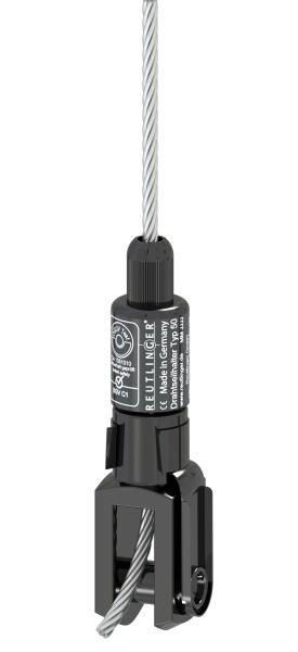 Drahtseilhalter Typ 50SV III mit GABEL schwarz Stahlseil; 4mm=60kg / 5mm=90kg