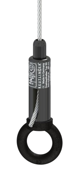 Drahtseilhalter Typ 50SV III ZW mit Ring schwarz Stahlseil; 4mm=60kg / 5mm=90kg
