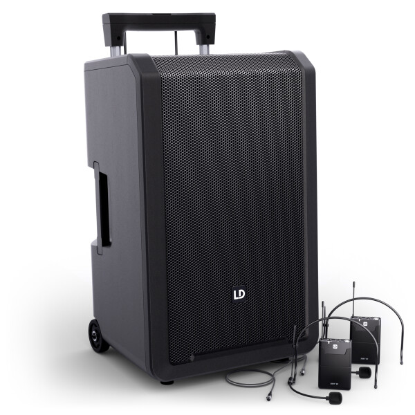 ANNY® 12 BPH2 B8 - Sistema PA Bluetooth® portatile a batteria da 12" con mixer e 2 × microfoni ad archetto (inclusi bodypack)