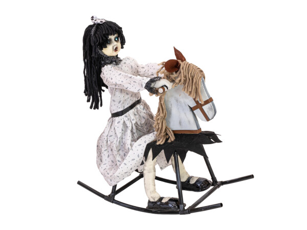 Halloween Figure Girl on rocking Horse, animated, 72cm