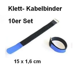 10er Set Klettband / Kabelbinder 15 x 1,6cm blau