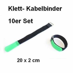 10er Set Klettband / Kabelbinder 20 x 2cm grün