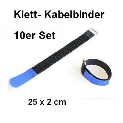10er Set Klettband / Kabelbinder 25 x 2cm blau