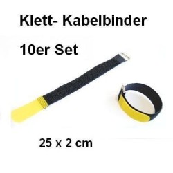 10er Set Klettband / Kabelbinder 25 x 2cm gelb