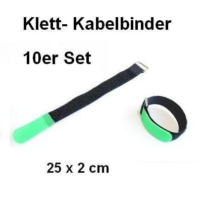 10er Set Klettband / Kabelbinder 25 x 2cm grün