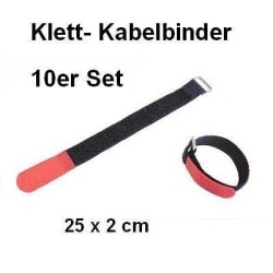 10er Set Klettband / Kabelbinder 25 x 2cm rot