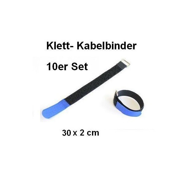 10er Set Klettband / Kabelbinder 30 x 2cm blau
