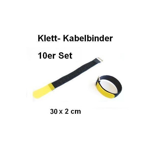 10er Set Klettband / Kabelbinder 30 x 2cm gelb