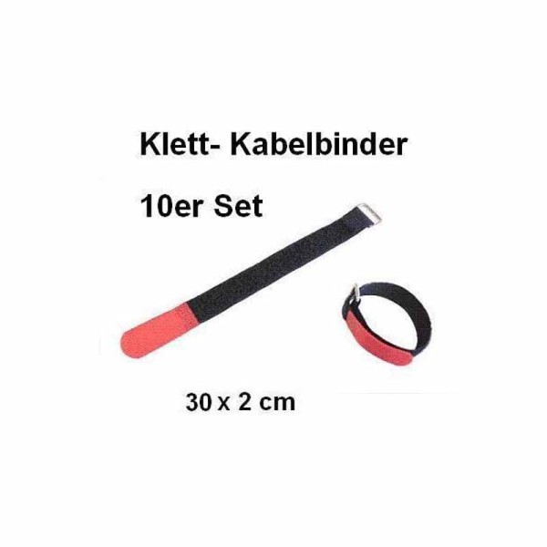 10er Set Klettband / Kabelbinder 30 x 2cm rot