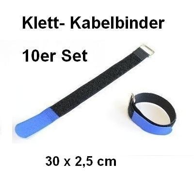 10er Set Klettband / Kabelbinder 30 x 2,5cm blau