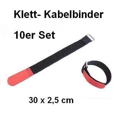 10er Set Klettband / Kabelbinder 30 x 2,5cm rot