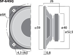 Universallautsprecher, 3 Wrms / 5 Wmax, 4 Ohm