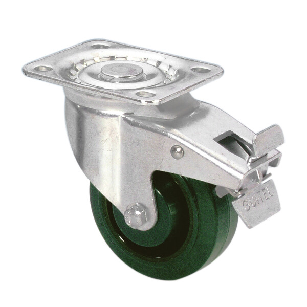 37026 - Heavy Duty Swivel Castor 100 mm with Green Wheel and Brake