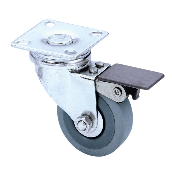 3703 - Lenkrolle 50 mm mit Grauem Rad und Feststeller