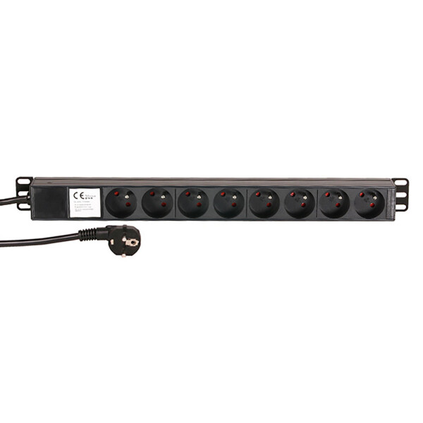 87478 - 19" Stromverteiler 1HE 8-Fach mit französischer Norm
