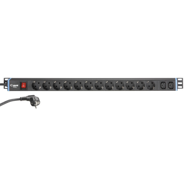 Adam Hall Cables 874714 - Montierbarer Stromverteiler 1HE 12-Fach mit zwei C13 Kaltgerätebuchsen