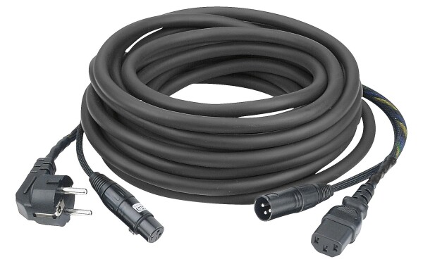 FP08 - Schuko/XLR F - IEC/XLR M 15 m Audio / Power, Black jacket